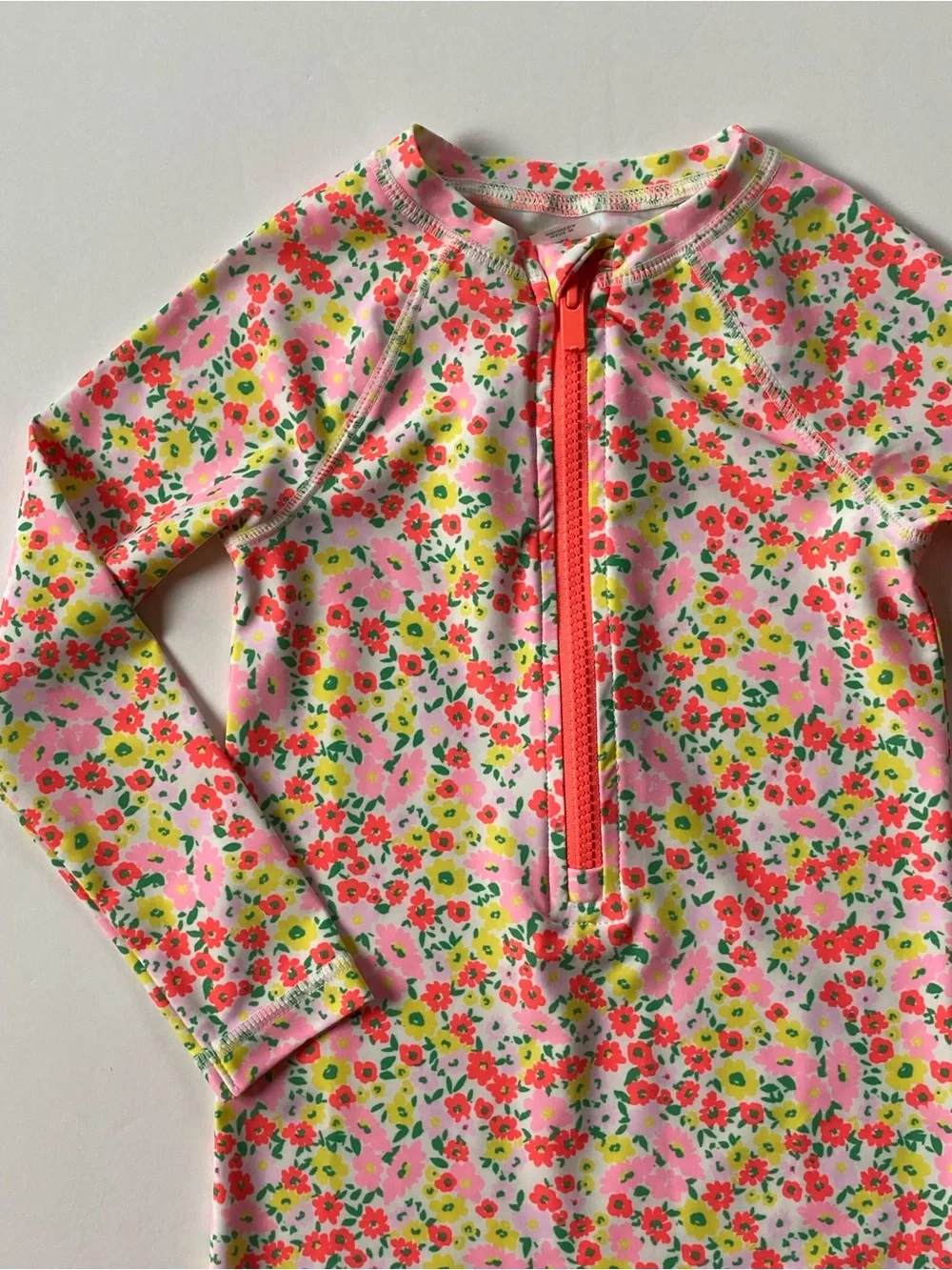 Rashguard Swimsuit 3T Old Navy One Piece Floral Long Sleeve Girls EUC Orange EUC